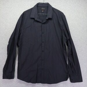 Marc Anthony Shirt Mens Large Slim Fit Casual Button Up Black Stripe Long Sleeve